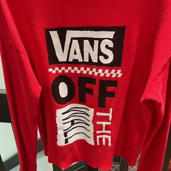 Vans Red Crew Neck Sweater with Bold Logo and Checkered Design Medium #338 - Picture 4 of 5